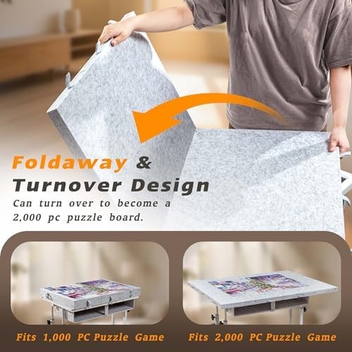 2000 Piece Foldable Felt Jigsaw Puzzle Table with Height Adjustment & 8 Trays