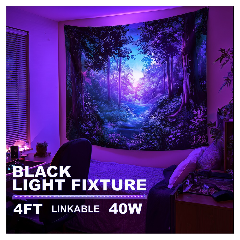 24 Pack 40W 4FT UV Led Black Light Bar DJ Stage Light Linkable Plug in and Play