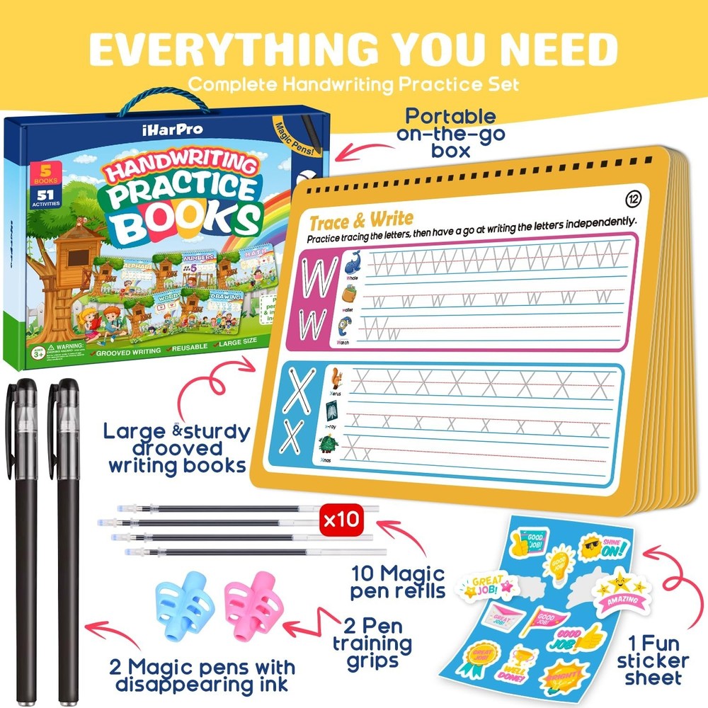 Magic Grooved Writing Practice for Kids, Reusable Grooved Handwriting Practic...