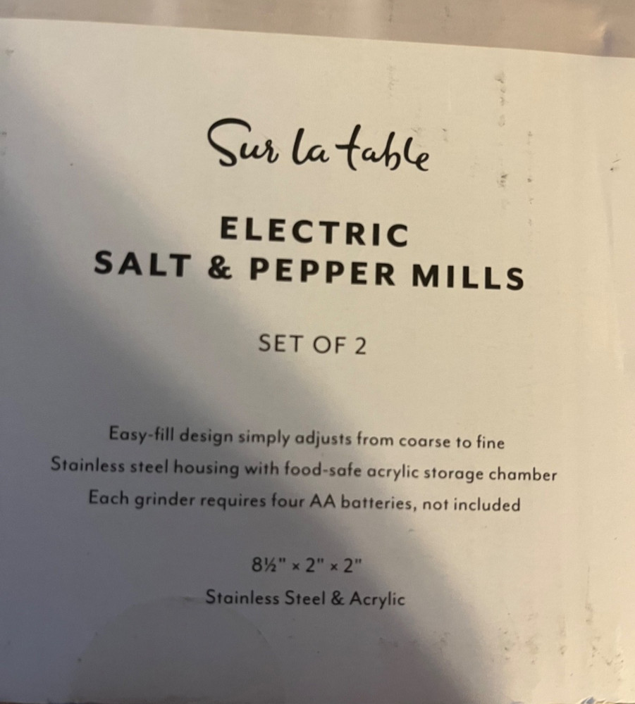 Sur La Table Metallic Electric Mill Set - Adjustable Coarseness - Silver/Black