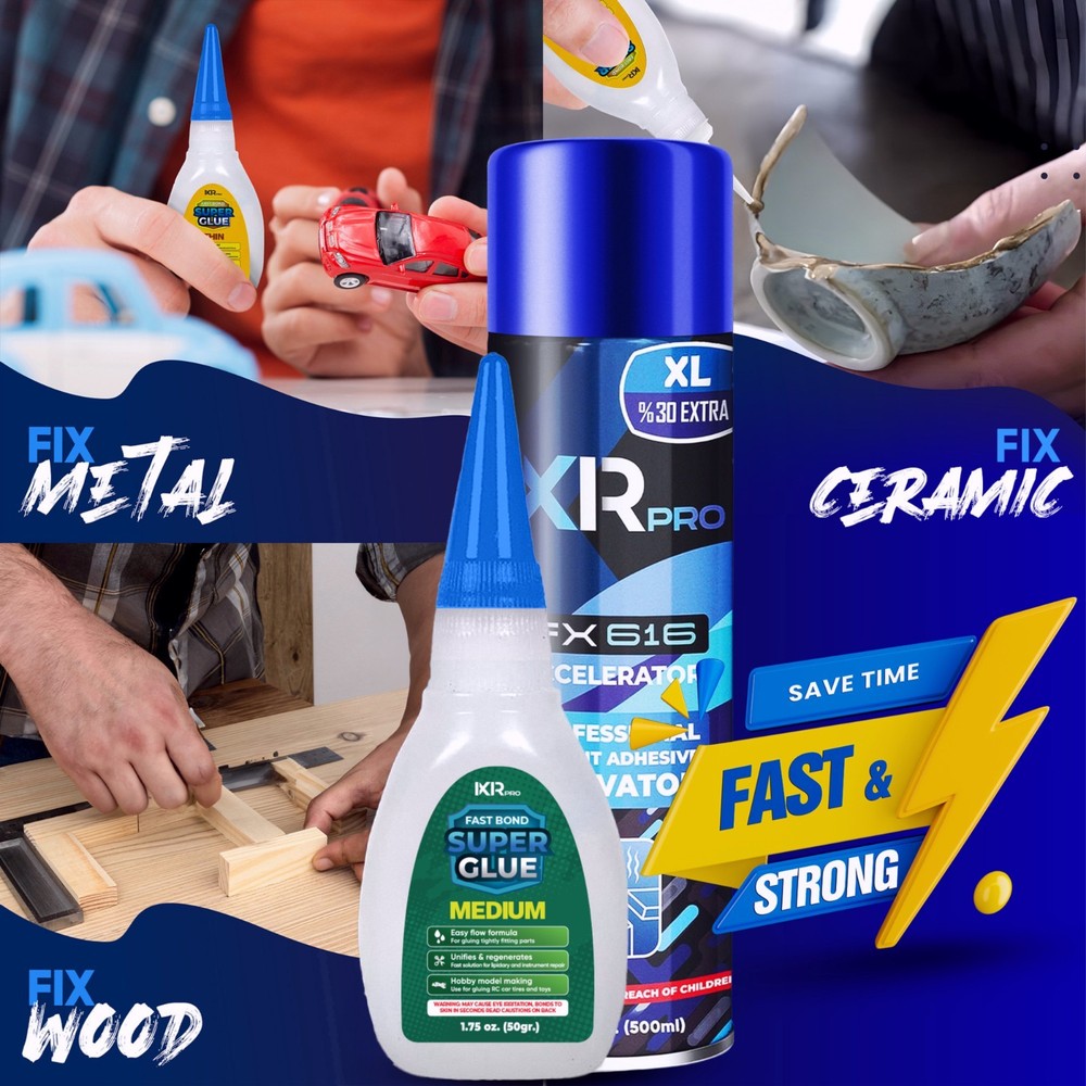 ixirpro CA Glue Medium Viscosity Kit 1.75 oz + CA Glue Activator Spray 16.9 oz