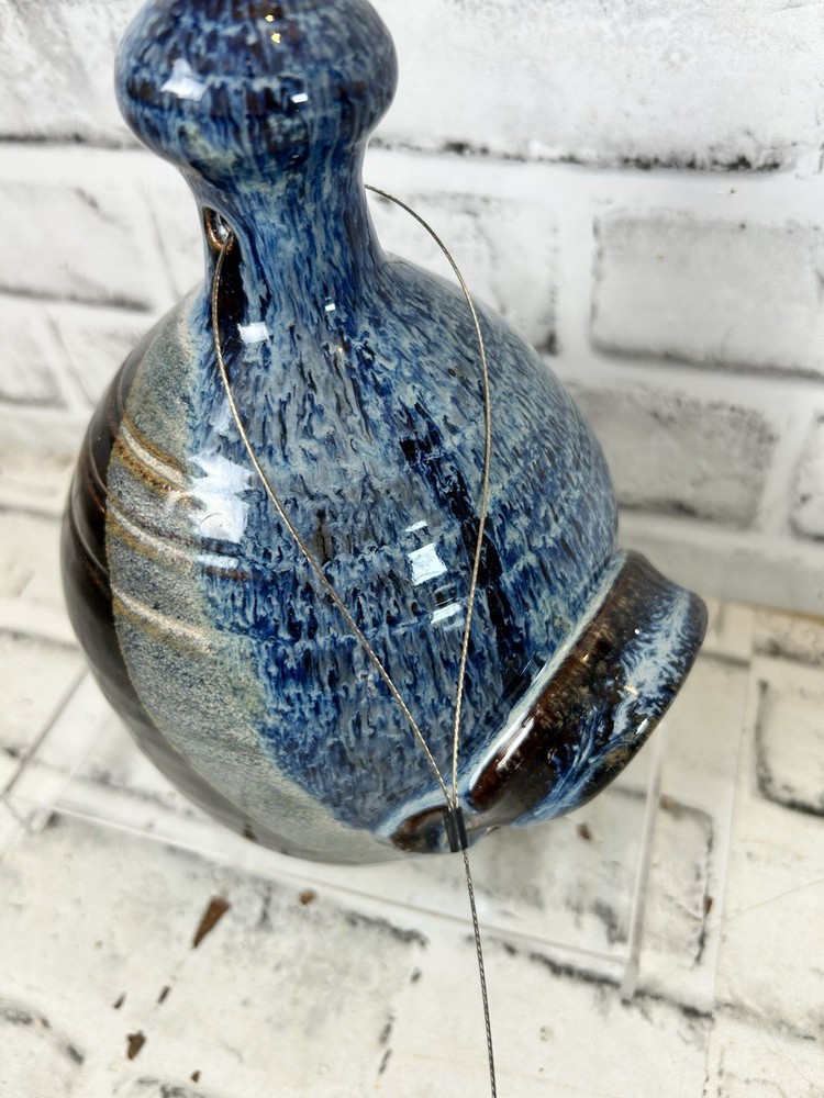 Walter Aberson Signed Blue Glaze Ceramic Birdhouse