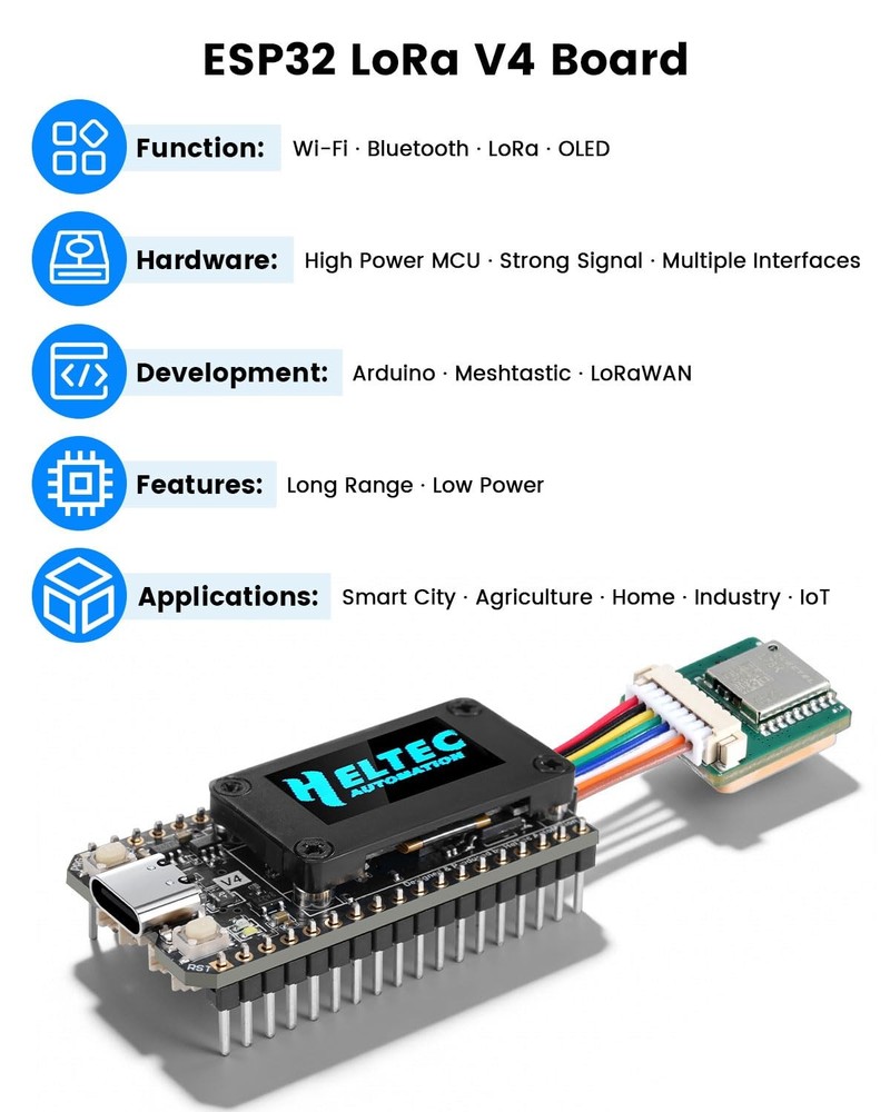 WiFi LoRa 32 V4 ESP32 Development Board with OLED Display, GPS Module, 27dBm ...