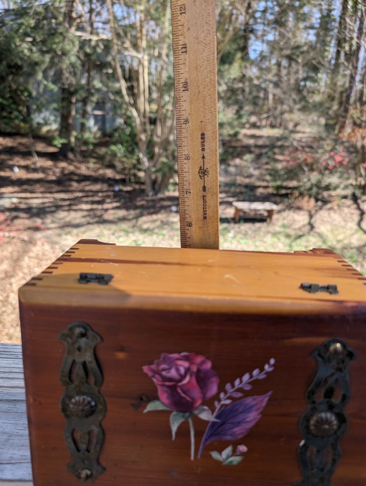 Mini Cedar Chest With Rose Design Vintage Well Kept