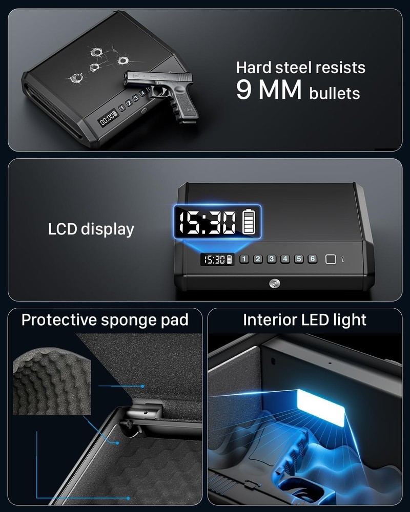 Robust Biometric Gun Lock Box - Silent Mode & Ample Storage for 2-4 Firearms