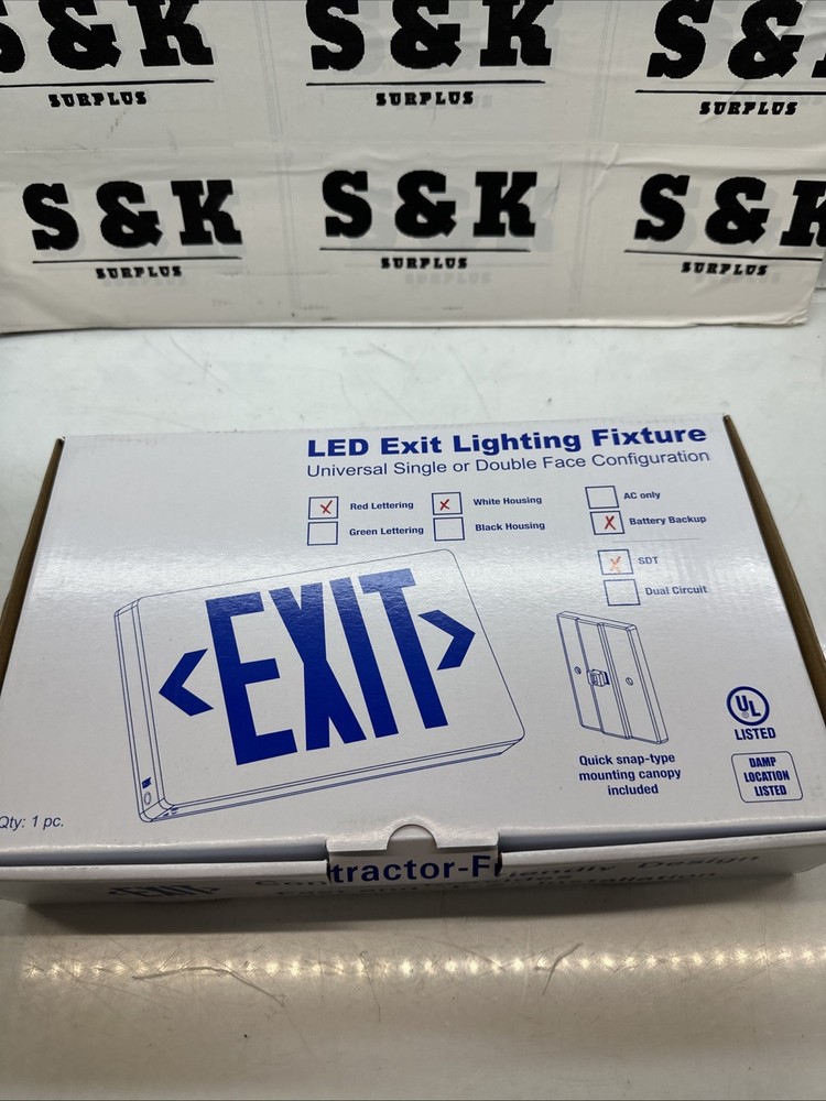 LED Emergency Exit Sign |Red Letters | Double-Sided Mountable| White Housing