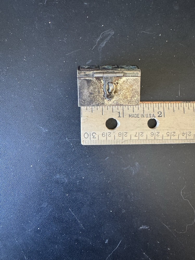 VTG Sterling Silver, W/Abalone Shell Top, Thimble Box W/Lady Bug Thimble.