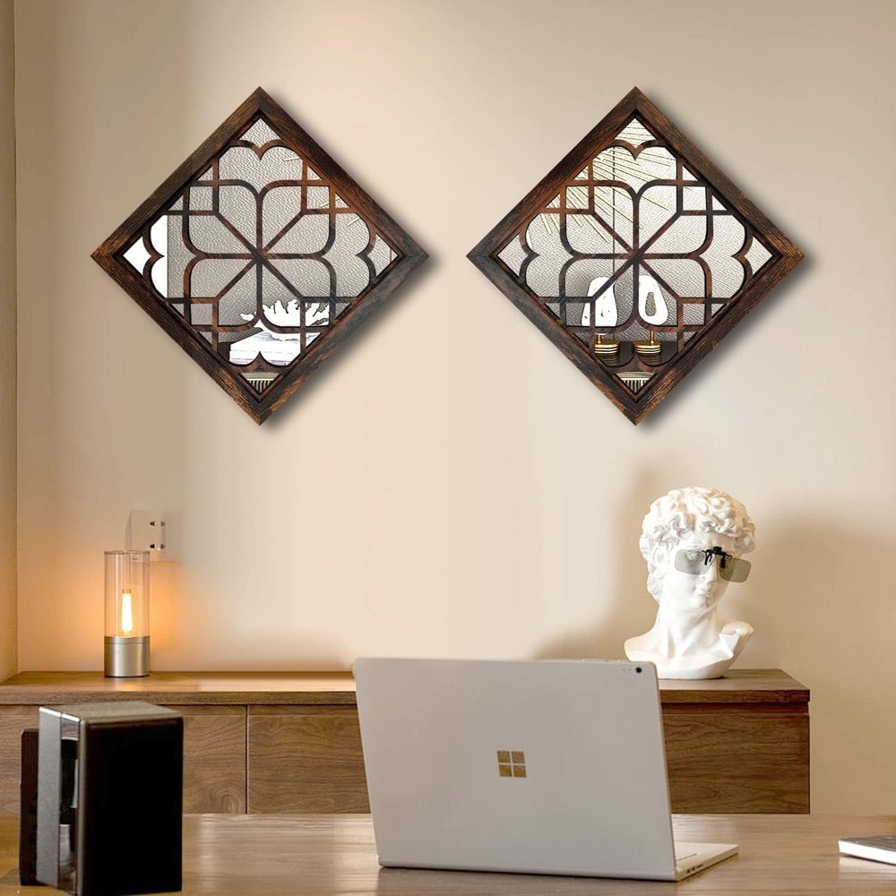 2 PCS Square Wall Mirror,Gorgeous Rustic Farmhouse Accent Mirror