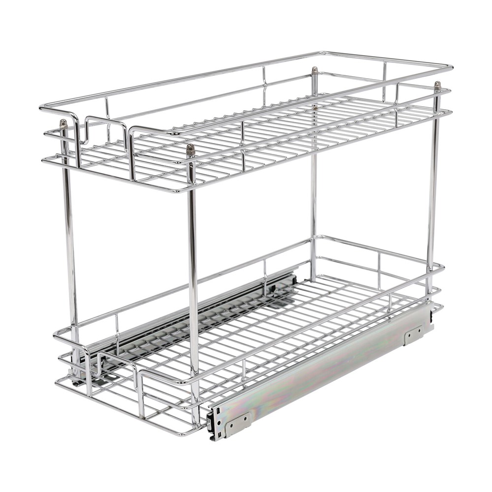 2 Tier Kitchen Cabinet Pull Out Shelf and Drawer Organizer Slide Out Gray/Silver