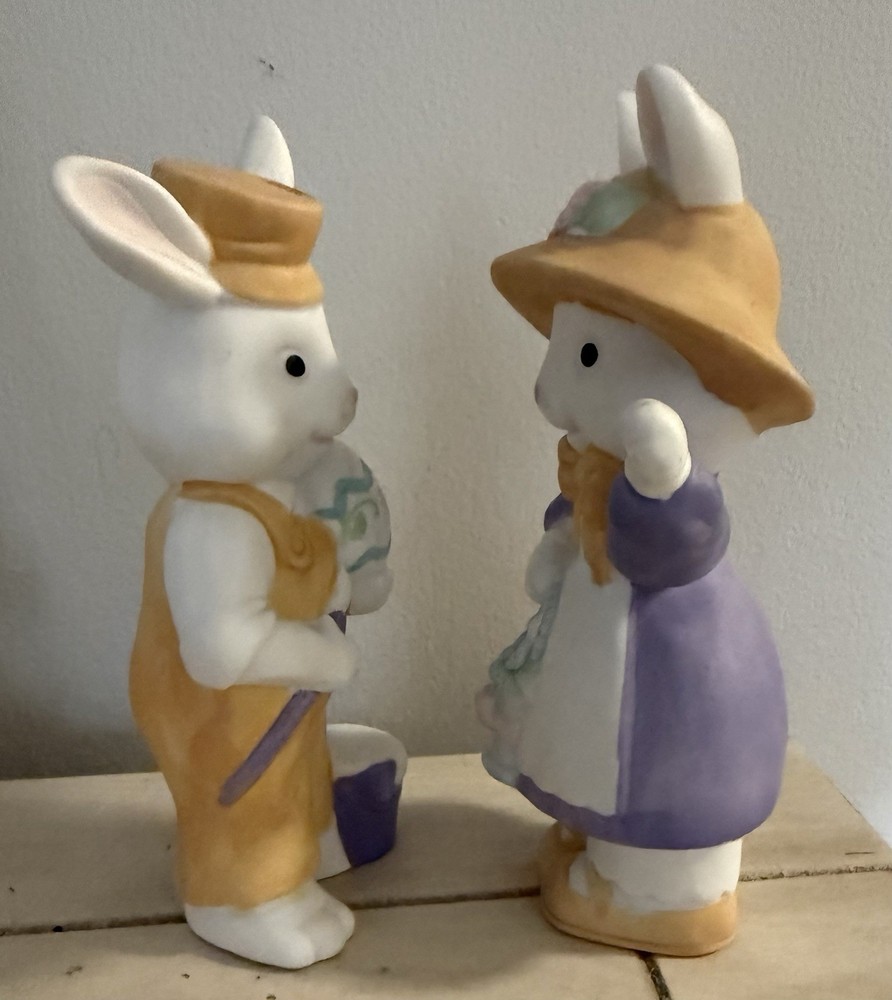 Mr And Mrs Rabbit Ceramic Easter Decorative Figurines Set 6” bunny bunnies