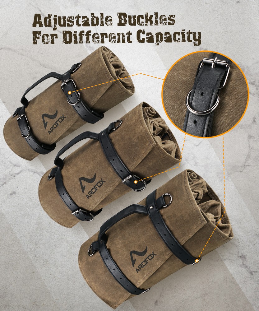ARCFOX Canvas Roll Up Tool Bag Heavy Duty Tool Pouches Organizer with 6 Pockets