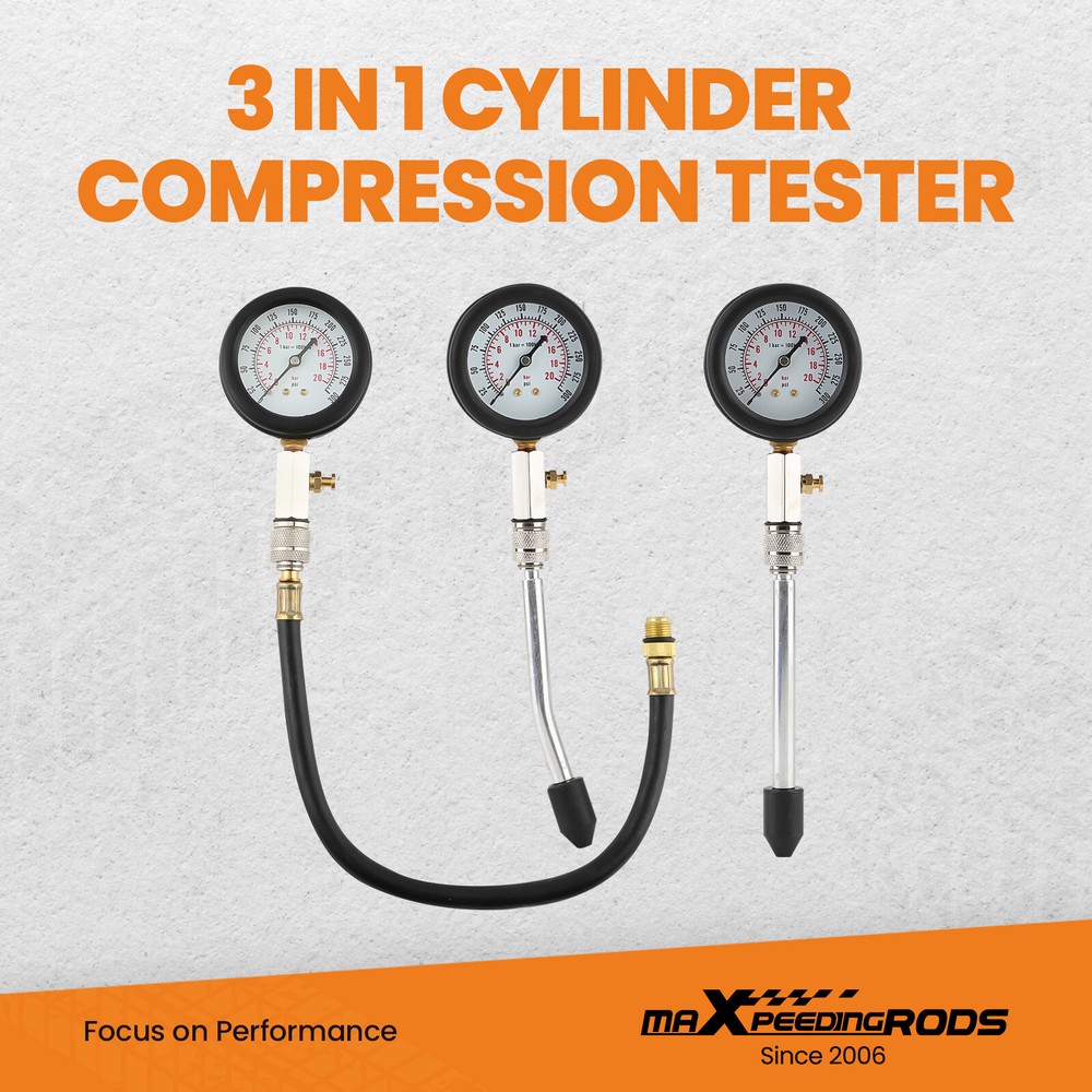 Gas Engine Cylinder Compression Pressure Tester Gauge Adapter Tool Set Kit