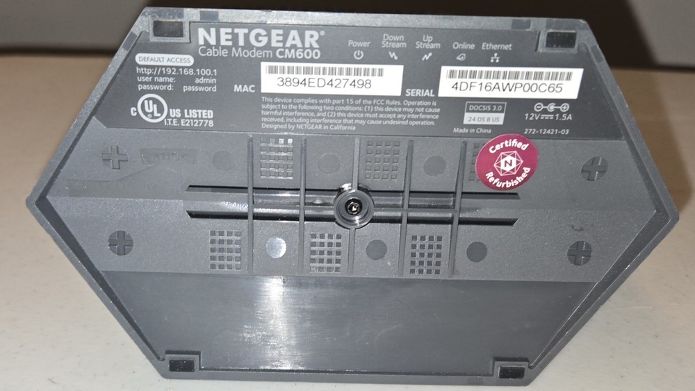 NETGEAR DOCSIS 3.0 Cable Modem (CM600) - NOT Tested