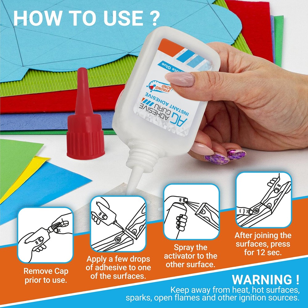 Adhesive Guru CA Glue with Activator for 4 Pack, & Kit