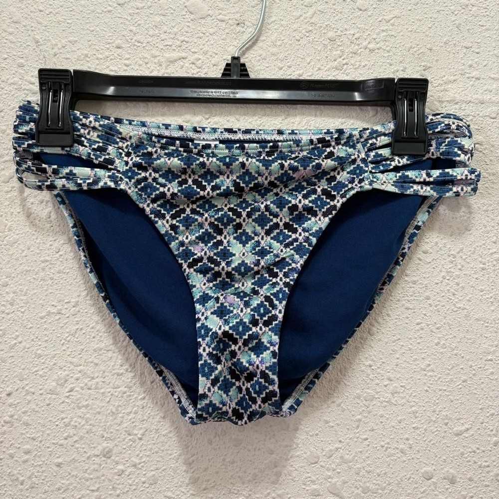 Athleta Aqualuxe Print Halter Bikini Set in Blue Tile Size Small