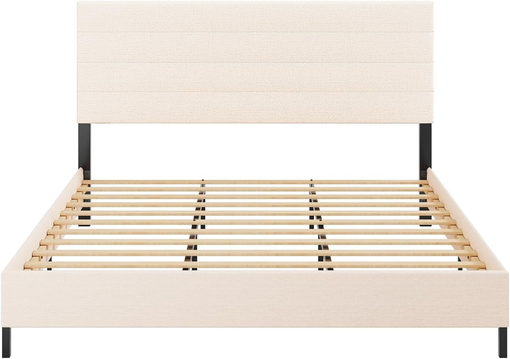 King Size Bed Frame, Modern Upholstered Bed Frame King with Adjustable Linen Hea