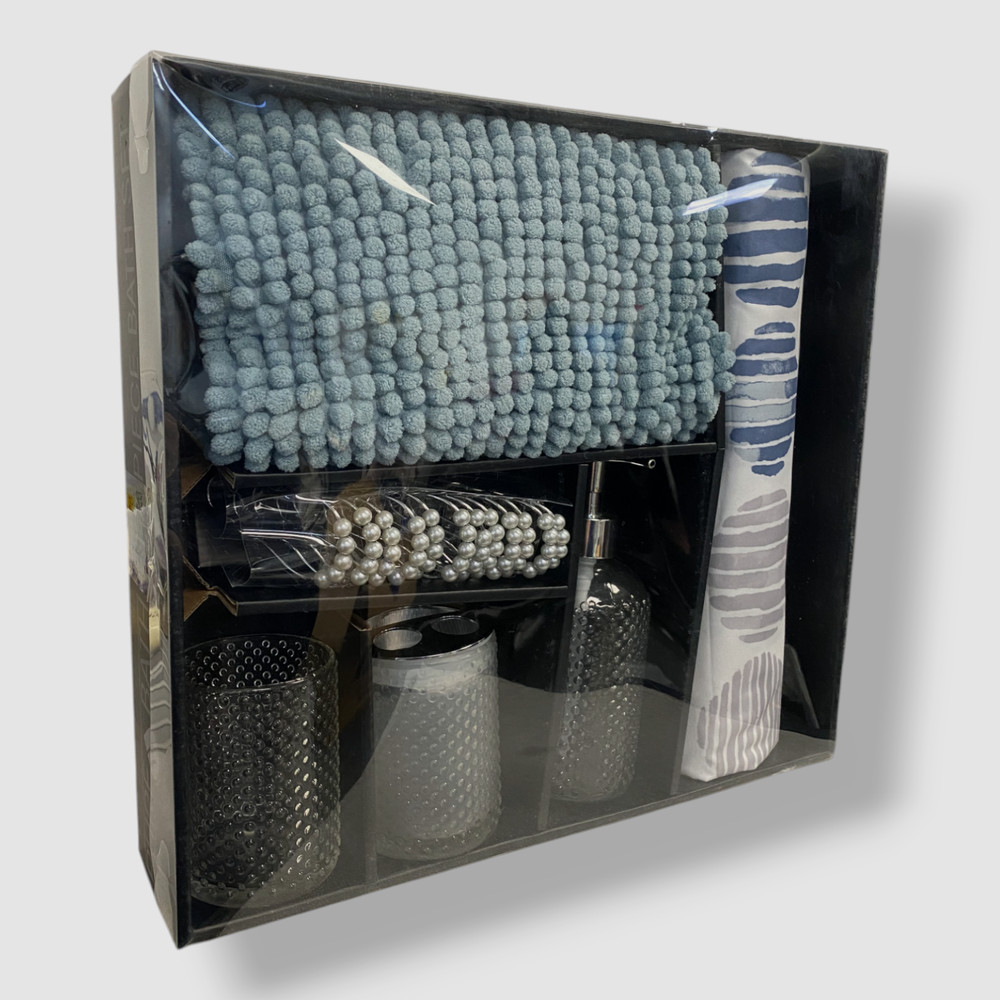 Pure Bath Blue Stripe Circle 17-Pc. Bath Set Bedding