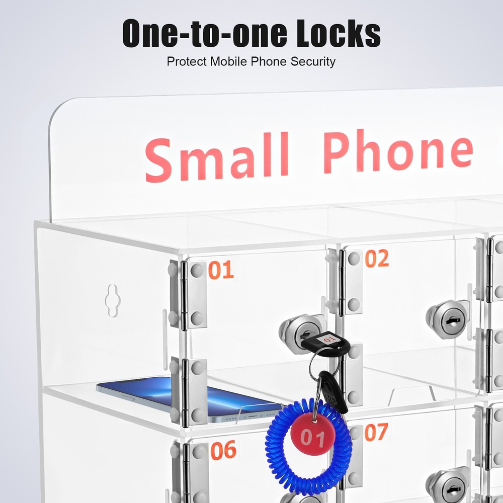 Clear Acrylic Cellphone Locker Rectangular Cell Phone Storage Box with Keys