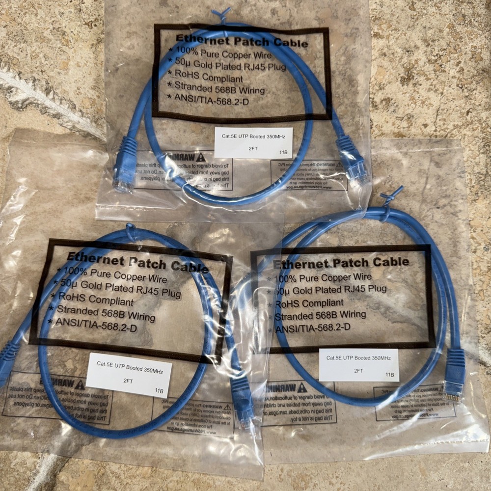 3 Piece 2Ft CAT5E UTP Booted Ethernet Patch Network Booted Cable Gray
