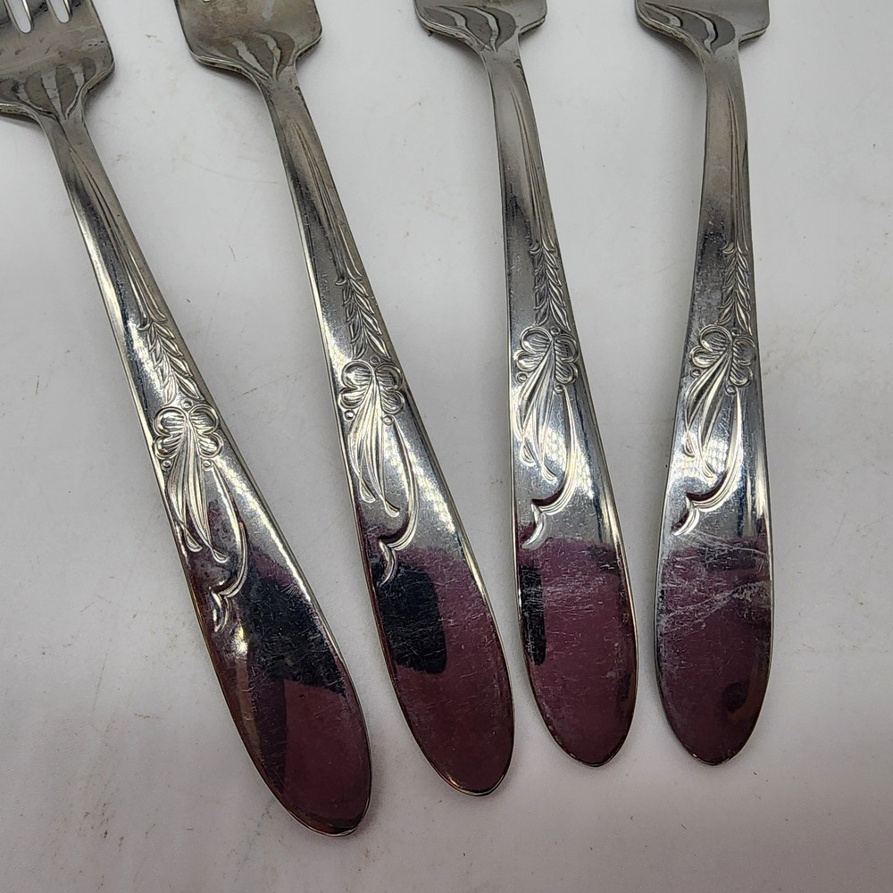 HBCo Everglo HEATHER Pattern Stainless Flatware 4 Dinner Forks USA