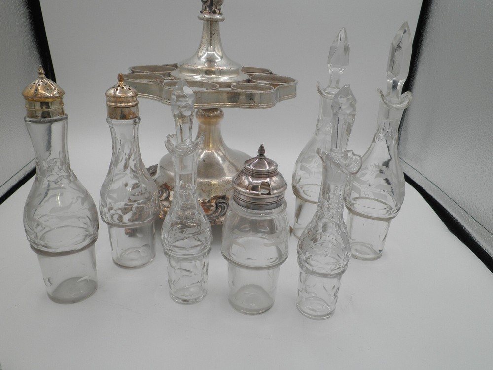 Victorian 7 bottle castor cruet set silver plate