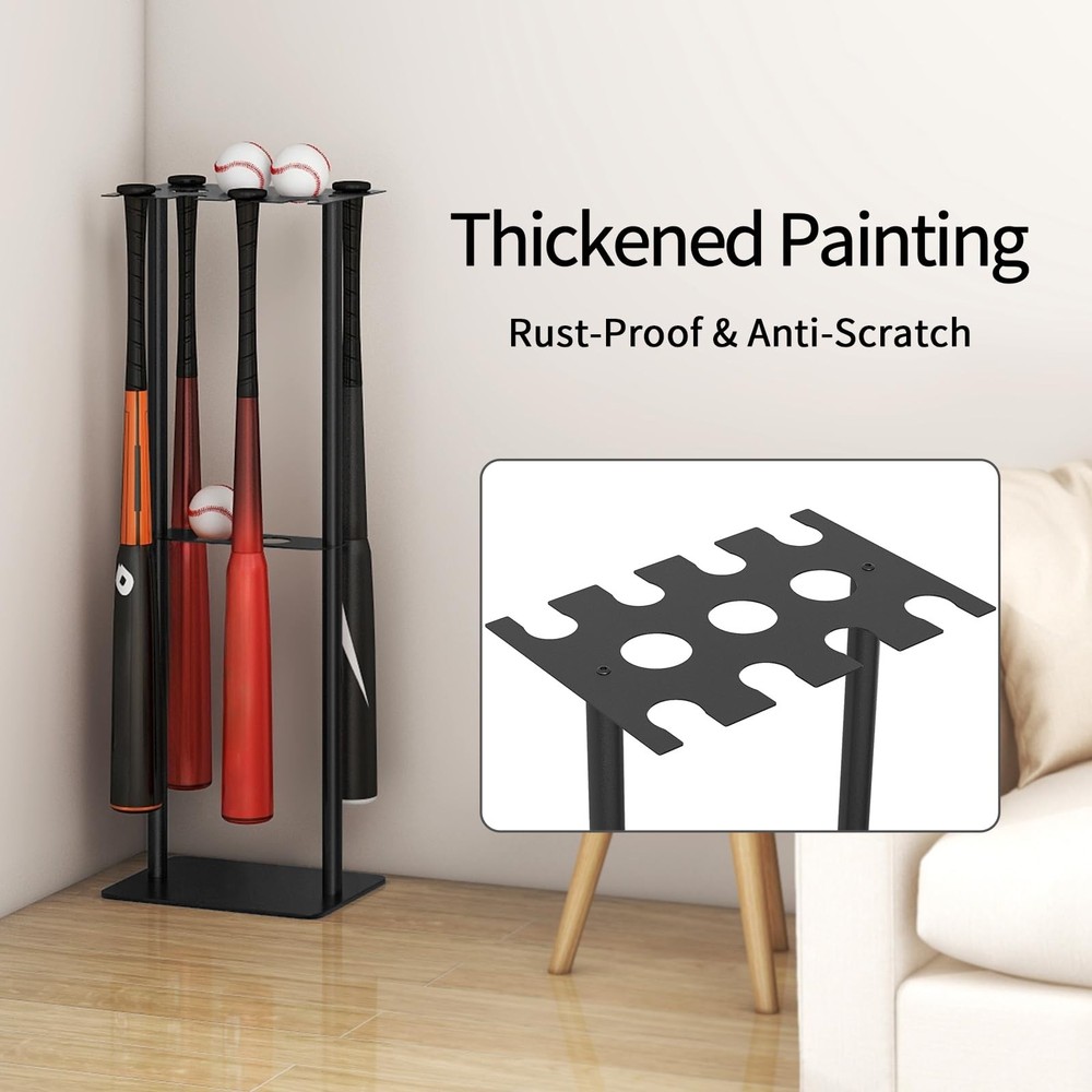 Gypie Baseball Bat Holder Stand - 8 Bats, 5 Balls Display, Free Standing