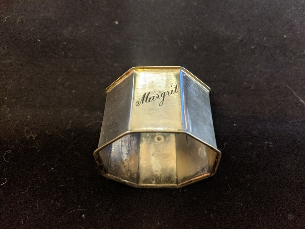 Antique German 835 Silver Octagonal Napkin Ring "Margrit" name engraving