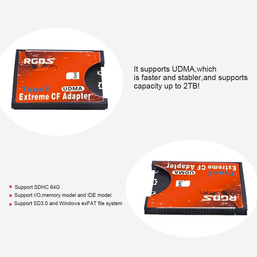 Extreme SDXC SDHC SD to CF Compact Flash Memory Card Type I Reader Adapter