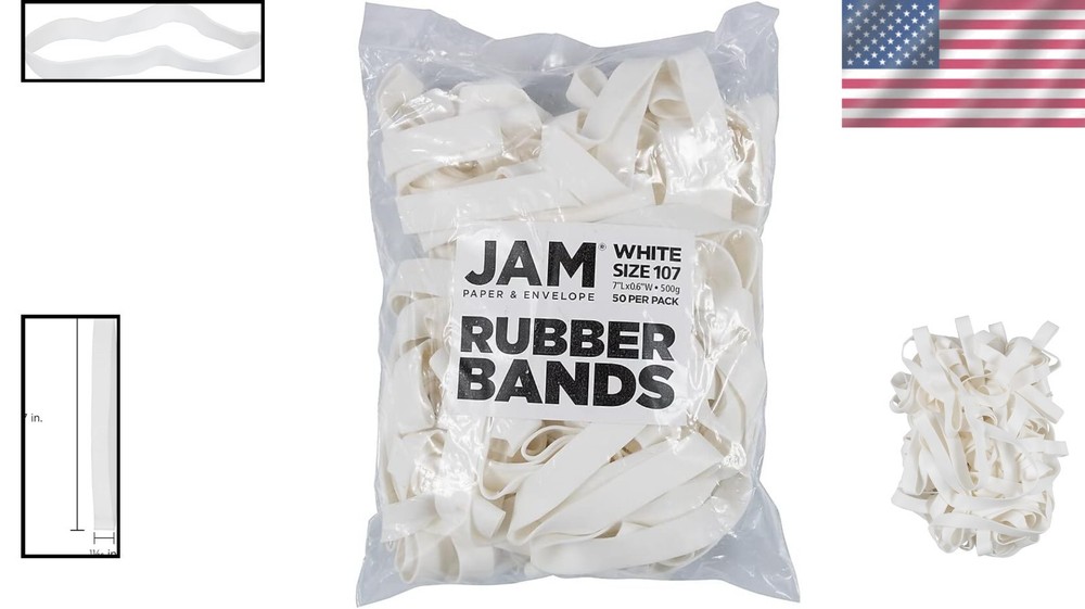 Durable Rubber Bands - Size 107 - White Multi-Purpose Rubberbands - 50/Pack