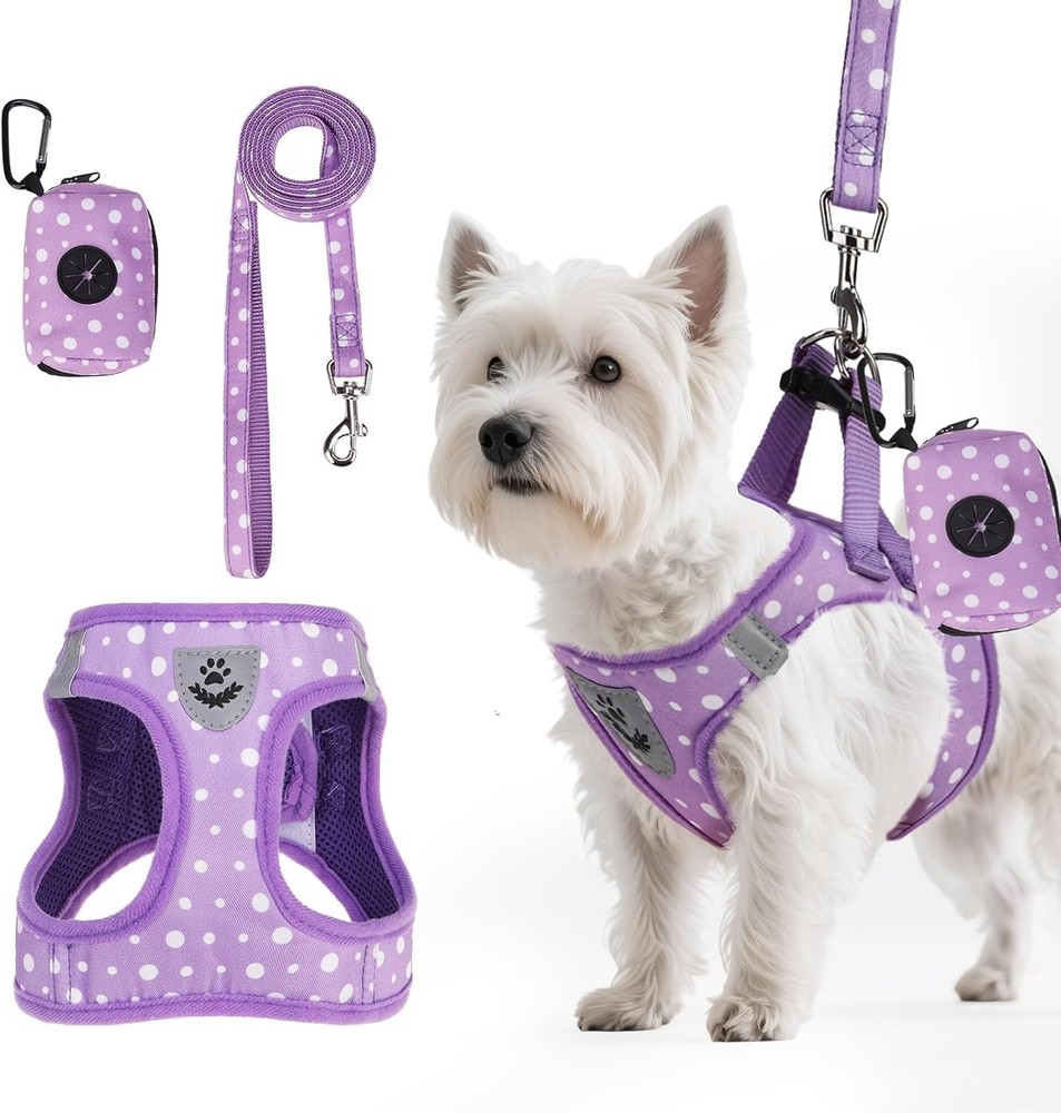 Dog Harness & Leash Set Step in No Pull Soft Pet Harness Reflective Adjustable