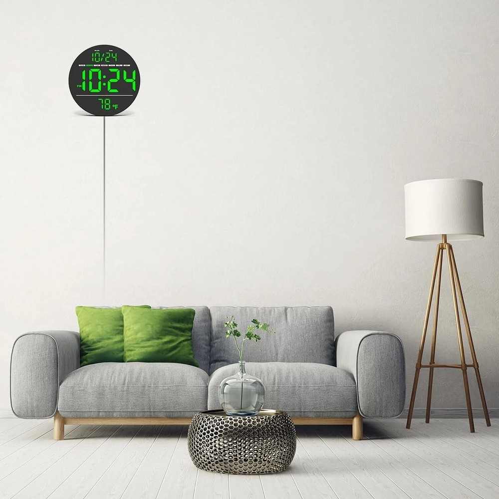 Digital Wall Clock with Large LED Display, Auto-Brightness, Temperature, Low-