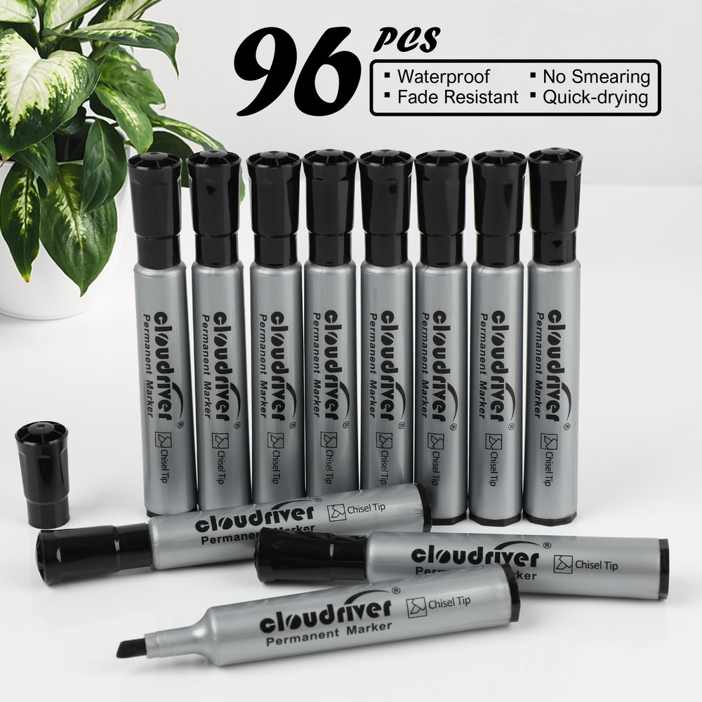 cloudriver Permanent Markers 96 Count, Black Permanent Marker Bulk Set, Chise...