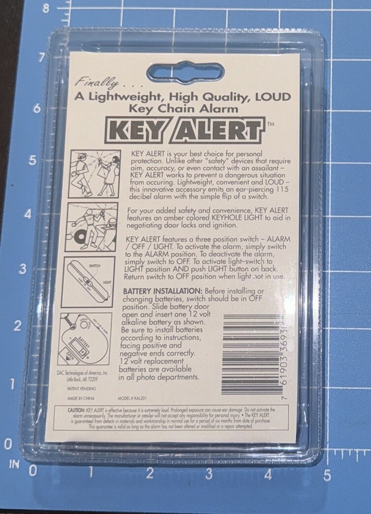 Key Alert Personal Security Alarm and Light Key Ring Size 115 Decibels