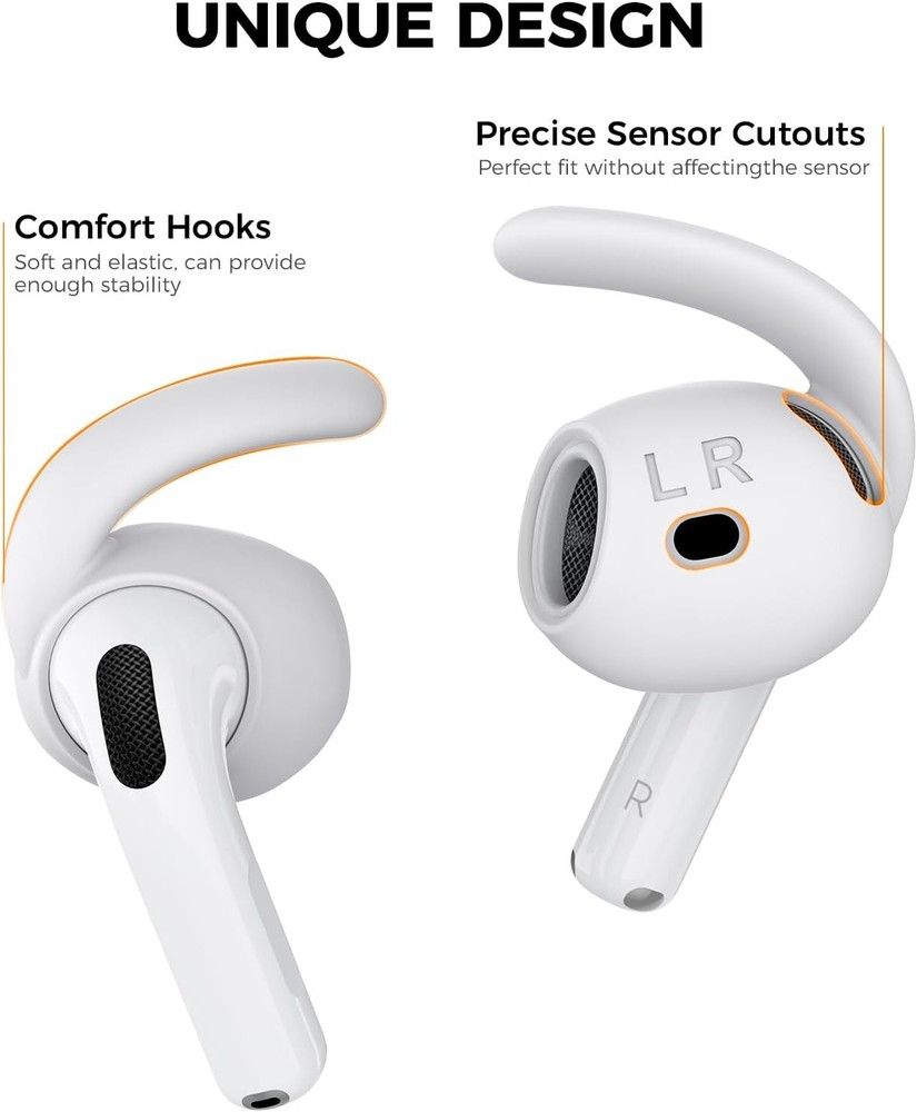 AhaStyle Ear Hooks for AirPods 4th Gen [Large+Medium+Small, White]