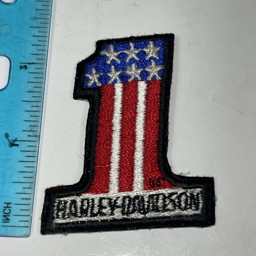 Vintage 70s Harley Davidson #1 red white and blue 8” patch