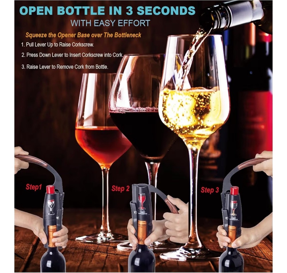 Apexmount Wine Bottle Corkscrew Opener Vertical Corkscrew Lever Ergonomic Eleg..