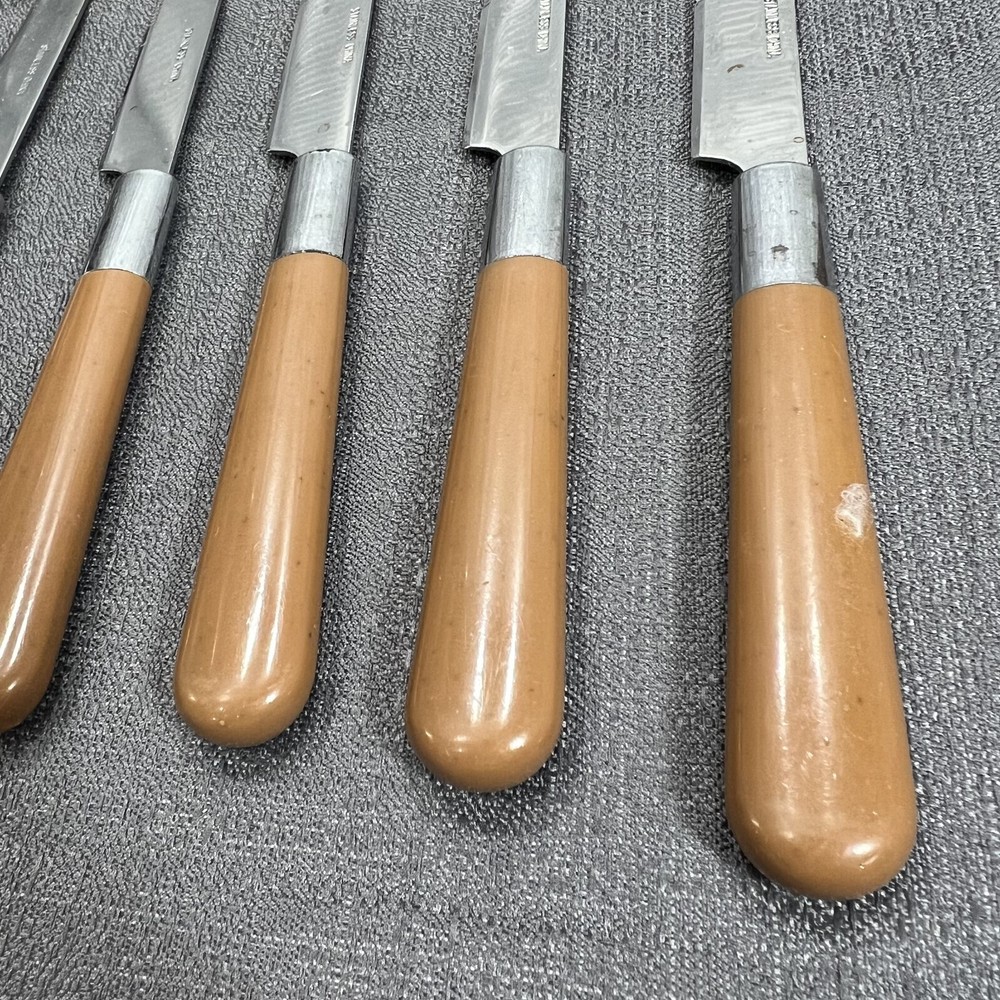 Vintage 20 Piece Butterscotch/Brown Plastic Handles Stainless Flatware