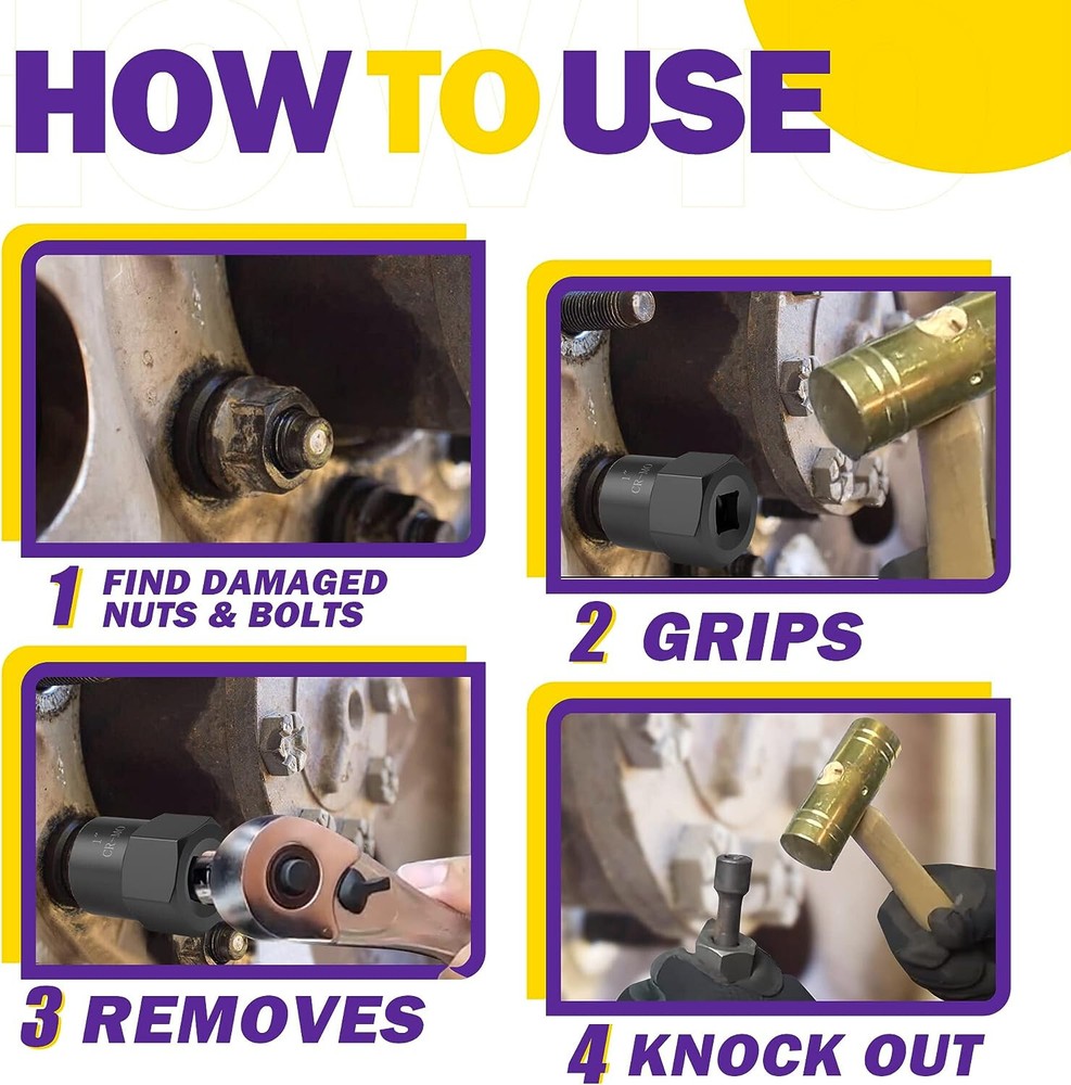 Impact Bolt Extractor Set Nut Remover Set Stripped Extraction Socket Tools 5PCS