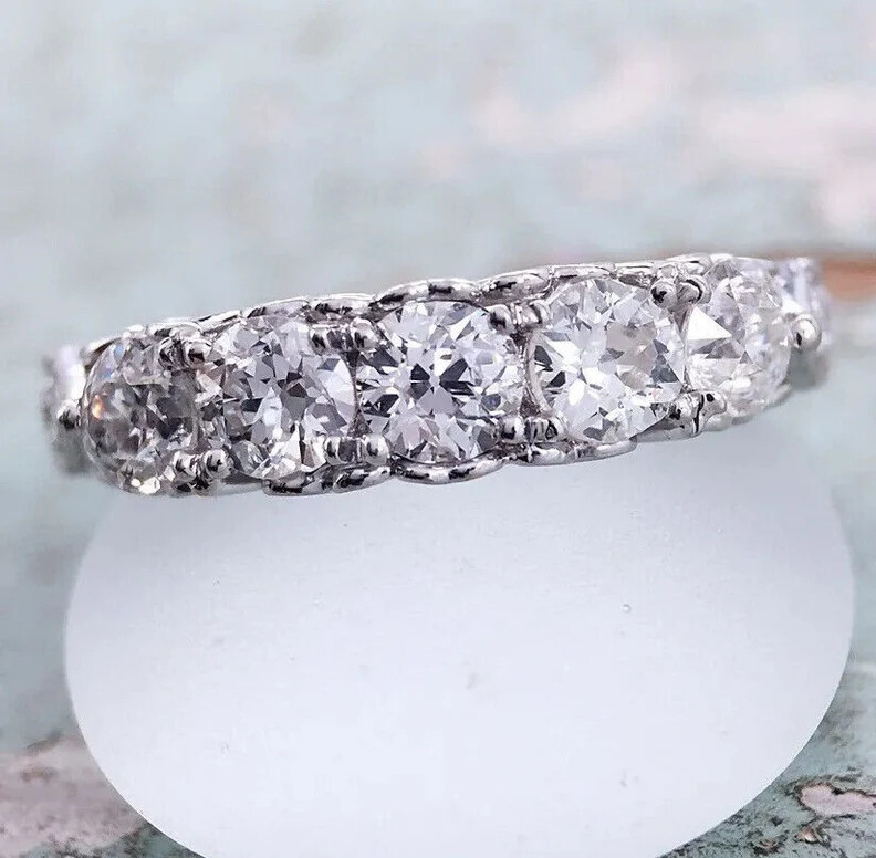 1Ct White Round Cut CZ Stackable Wedding Anniversary Band 925 Sterling Silver
