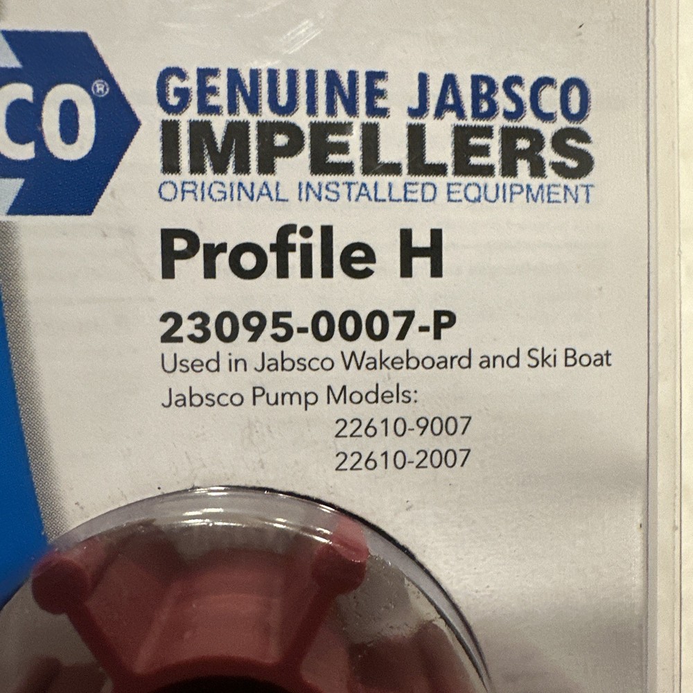 Jabsco OEM Impeller 23095-0007-P - Profile H - New in Factory Packaging