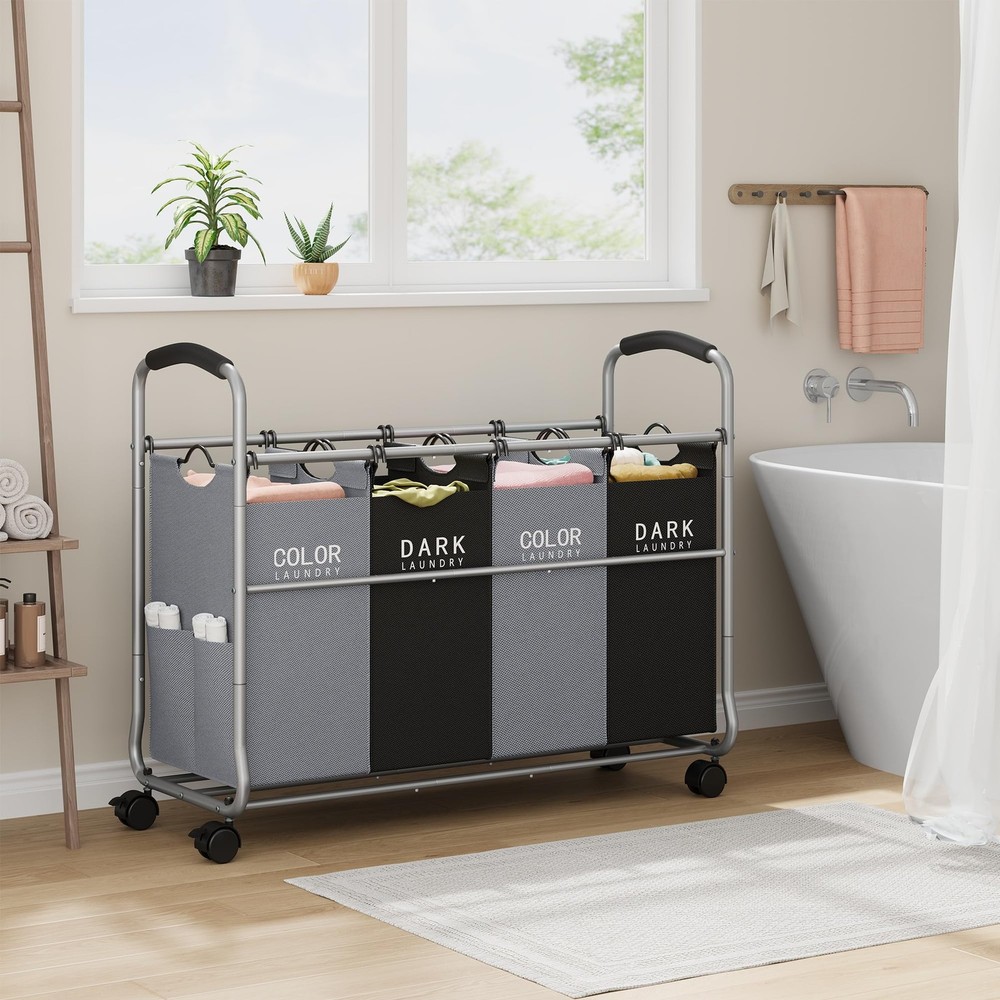 Laundry Sorter 4 Sections, Laundry Separator Hamper with Heavy Duty Lockable ...