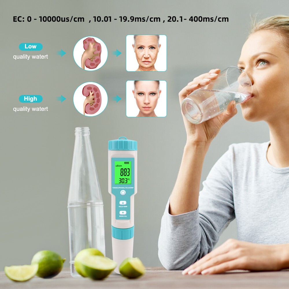 Digital LCD PH/TDS/EC/ORP/TEMP/SG/Salinity Water Quality Tester Meter Pen Kits