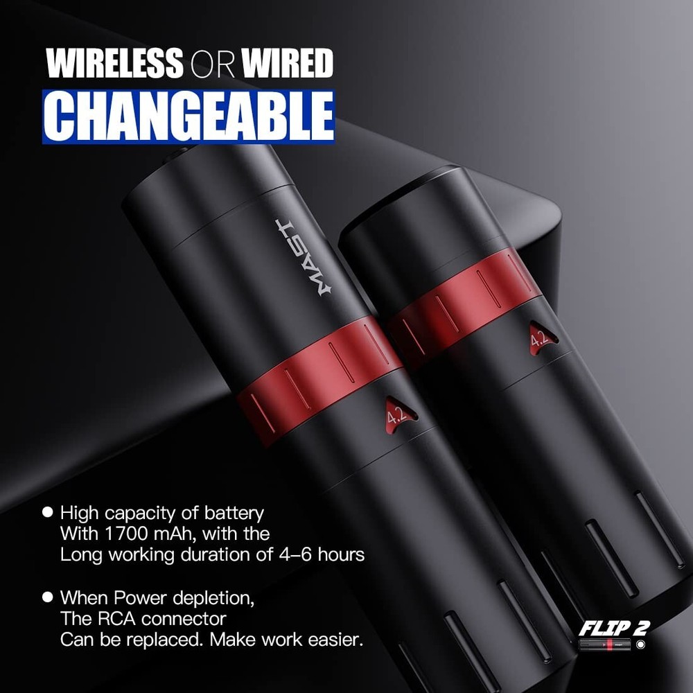 Mast Flip2 Wireless & Wire Rotary Tattoo Pen Adjustable 7 Strokes Machine Kit