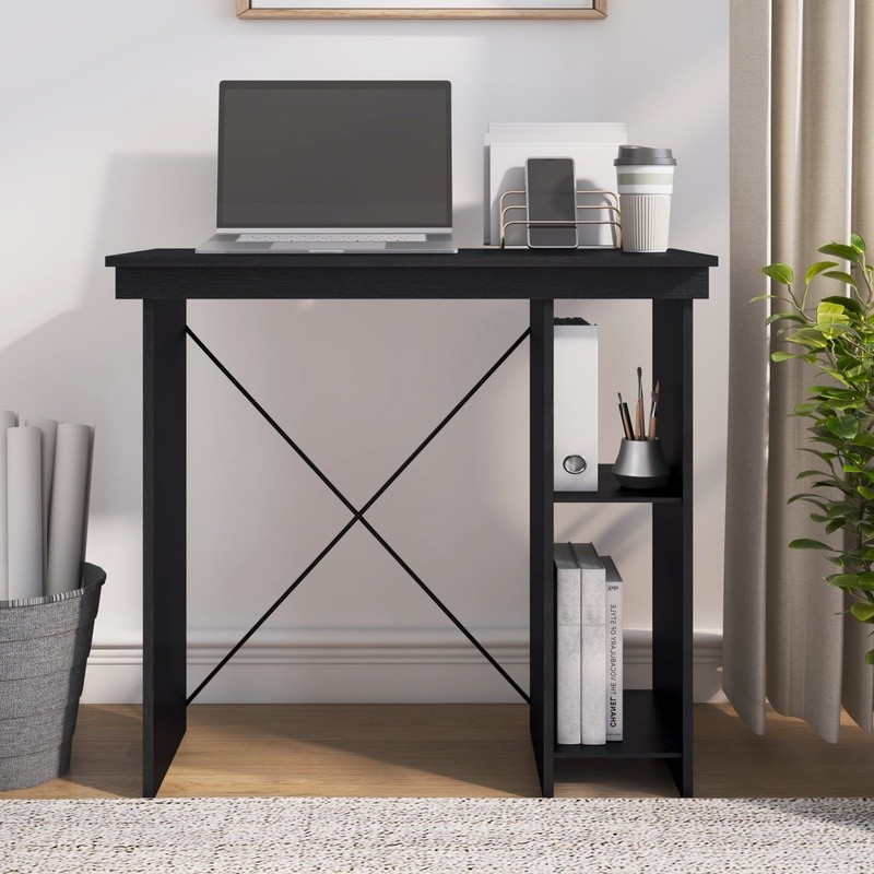 Compact Computer Desk W/ Side Shelves Tool-Free Assembly Storage Solution Home