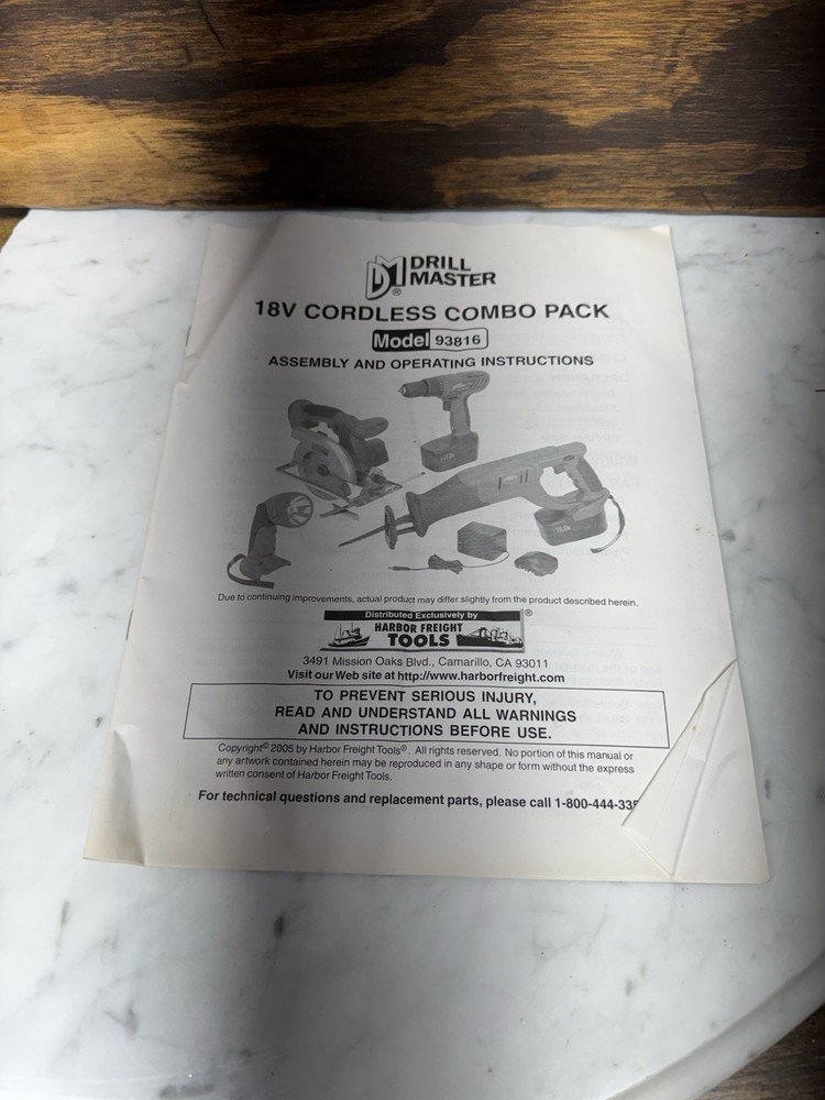 Drill Master Model 93816  Owner's Manual (TOOLS NOT INCLUDED)