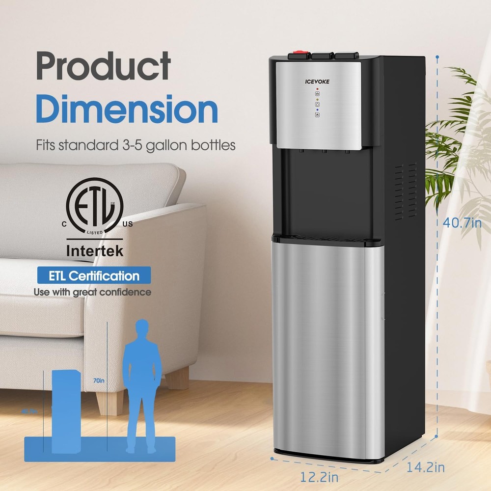 Self-Cleaning Bottom Loading Water Cooler Water Dispenser - 3 Temperature Set...