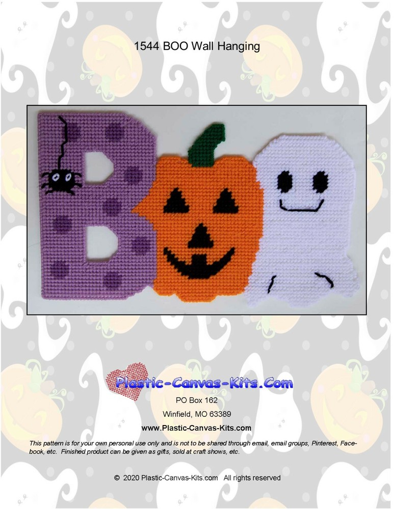 Halloween Boo Wall Hanging-Ghost Pumpkin- Plastic Canvas Pattern or Kit