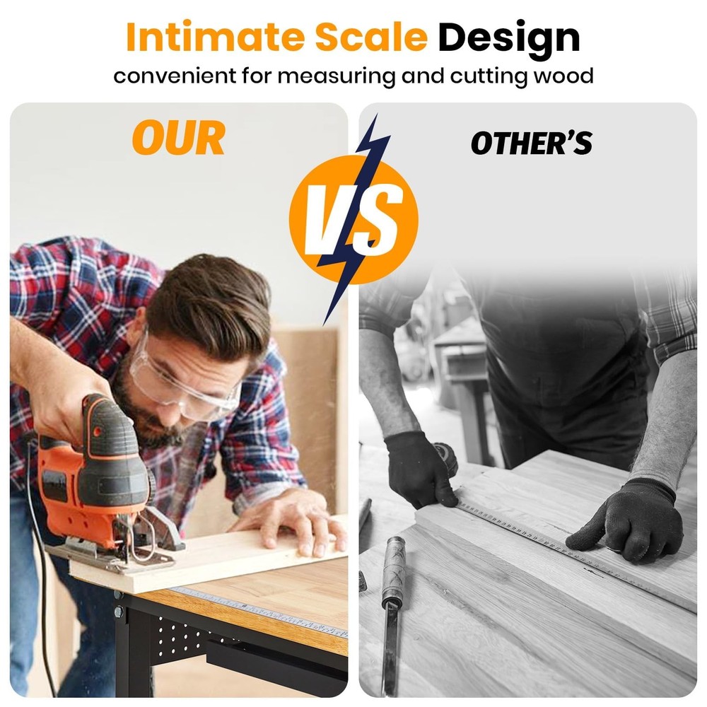 60" Adjustable Workbench w/Drawer & Power Outlets, 2000Lbs Work Table for Garage