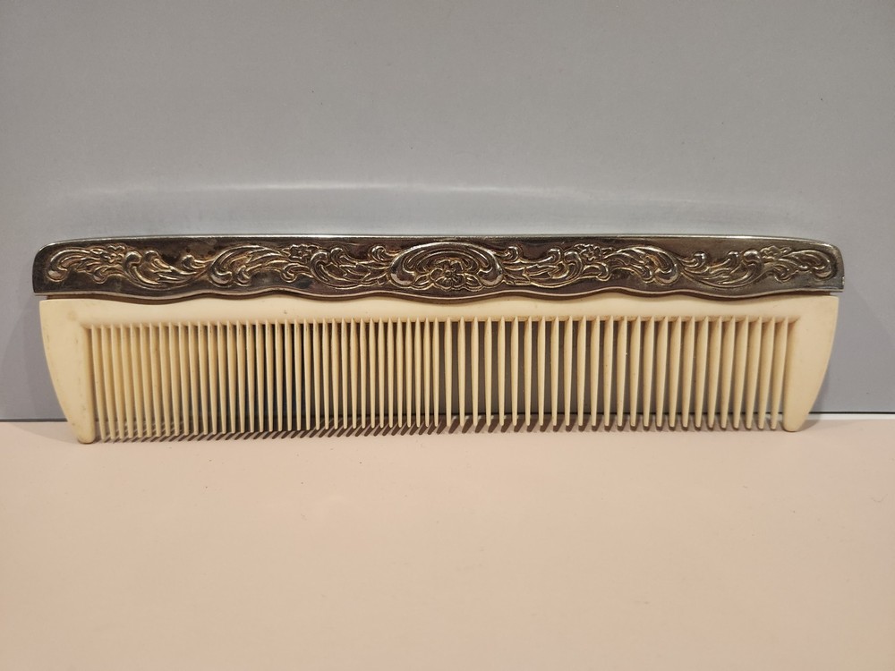 Vintage~Ornate~Silver Plated Comb Holder~With Comb