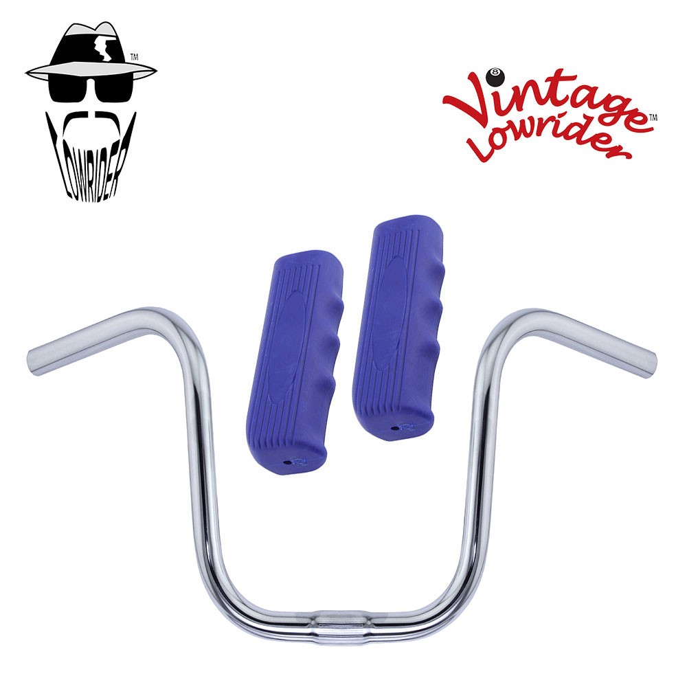 Original Lowrider 9" 25.4 U Handlebar Chrome Custom 120mm Grips Solid/Blue